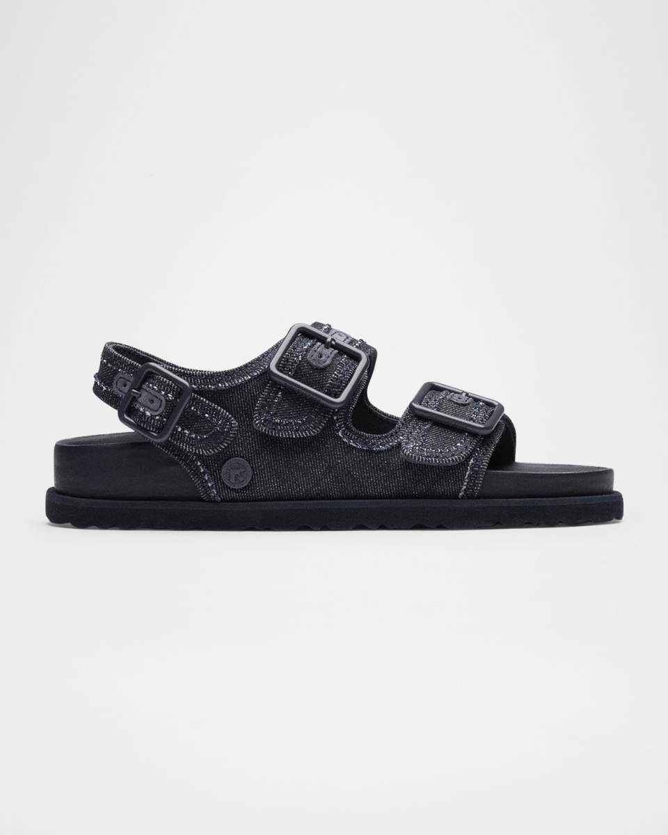 Milano Denim Dual-Buckle Slingback Sandals